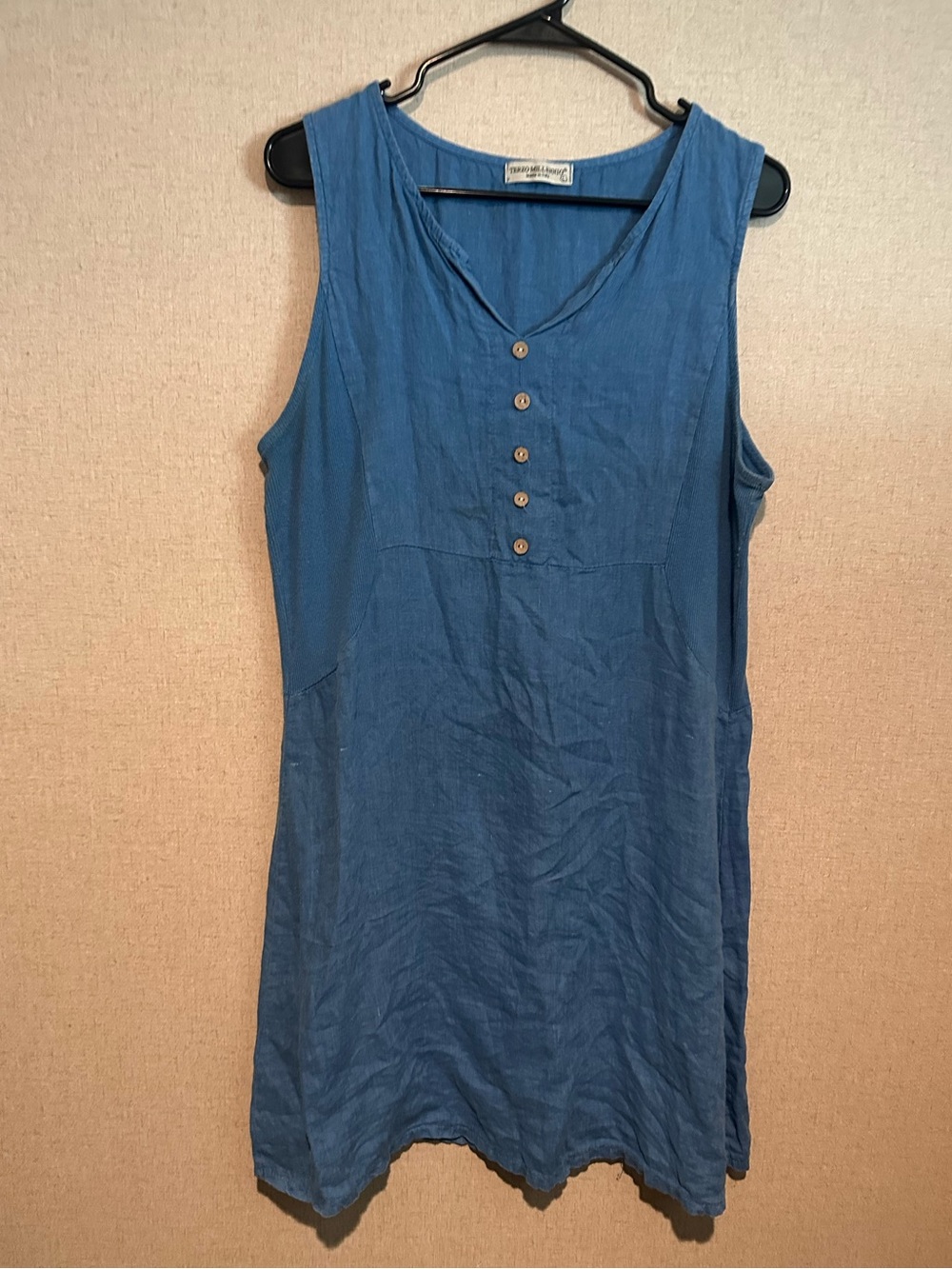 Terzo Millennio Large Linen Sleeve V-Neck Button Tunic Dress